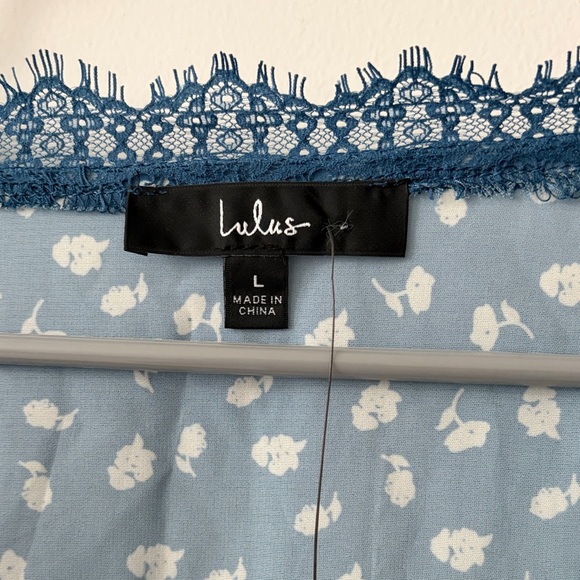 Lulu's Blue Floral Lace Trim Blouse - Picture 2 of 5